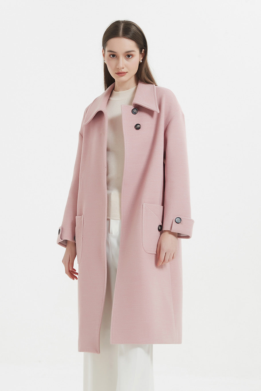 Long pink wool coat hotsell