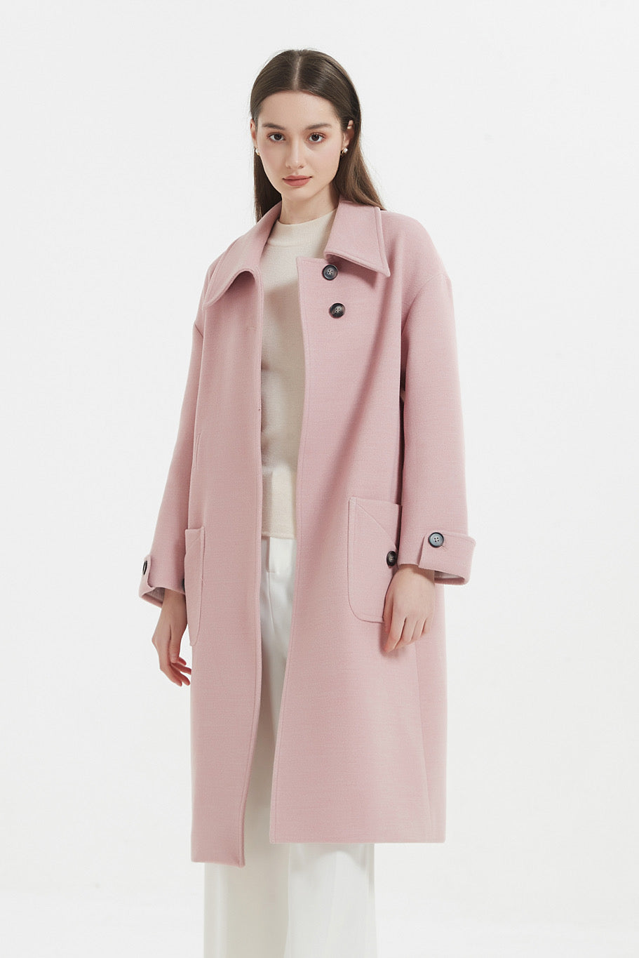 SKYE Shop Chic Modern Elegant Timeless Women Clothing French Parisian Minimalist Annabelle Long Wool Coat Pink 8