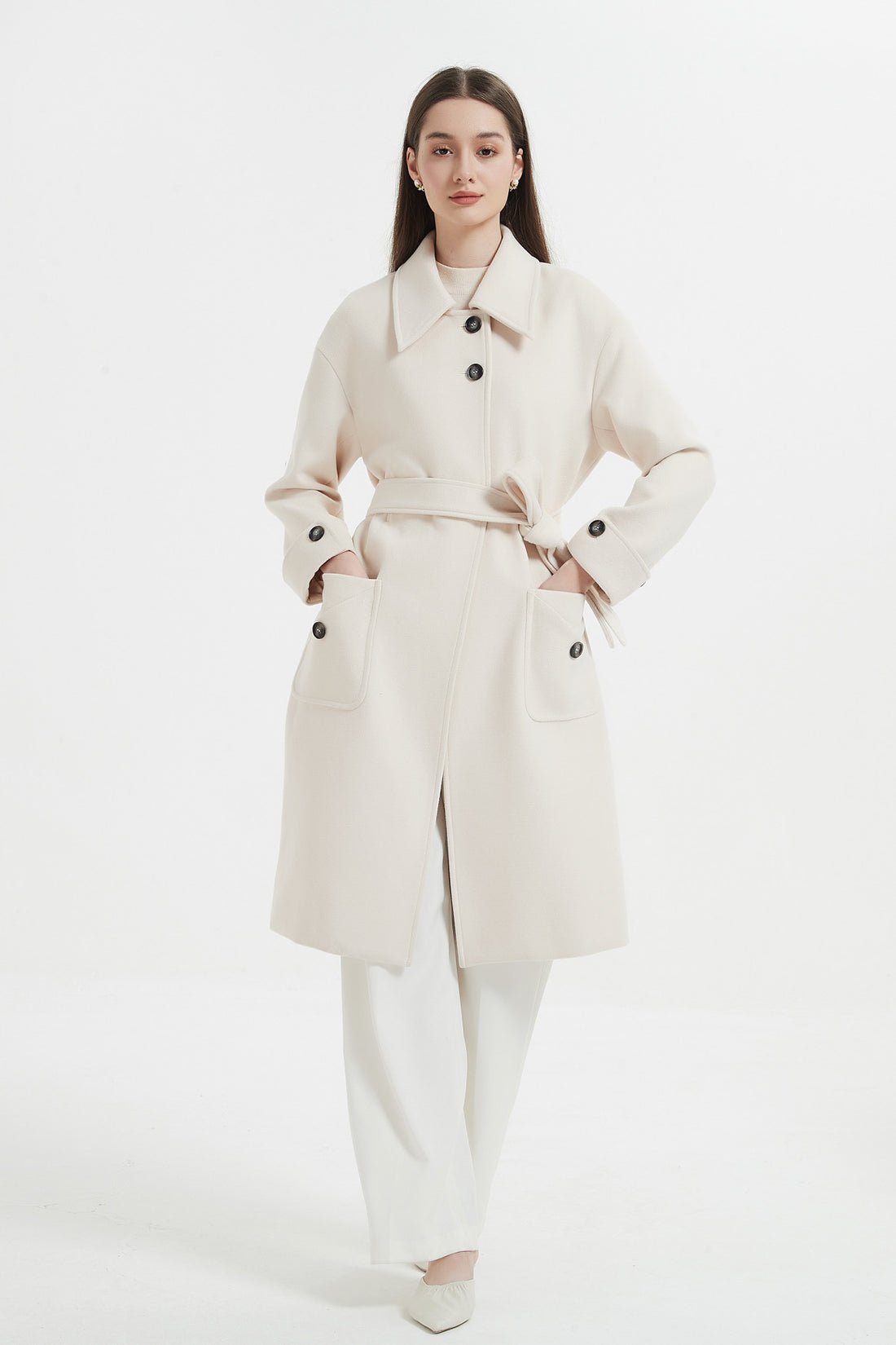 SKYE Shop Chic Modern Elegant Timeless Women Clothing French Parisian Minimalist Annabelle Long Wool Coat White 2