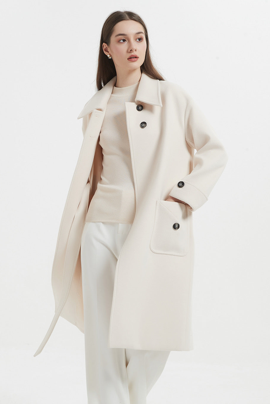 SKYE Shop Chic Modern Elegant Timeless Women Clothing French Parisian Minimalist Annabelle Long Wool Coat White 3