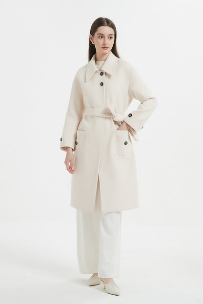 SKYE Shop Chic Modern Elegant Timeless Women Clothing French Parisian Minimalist Annabelle Long Wool Coat White 4