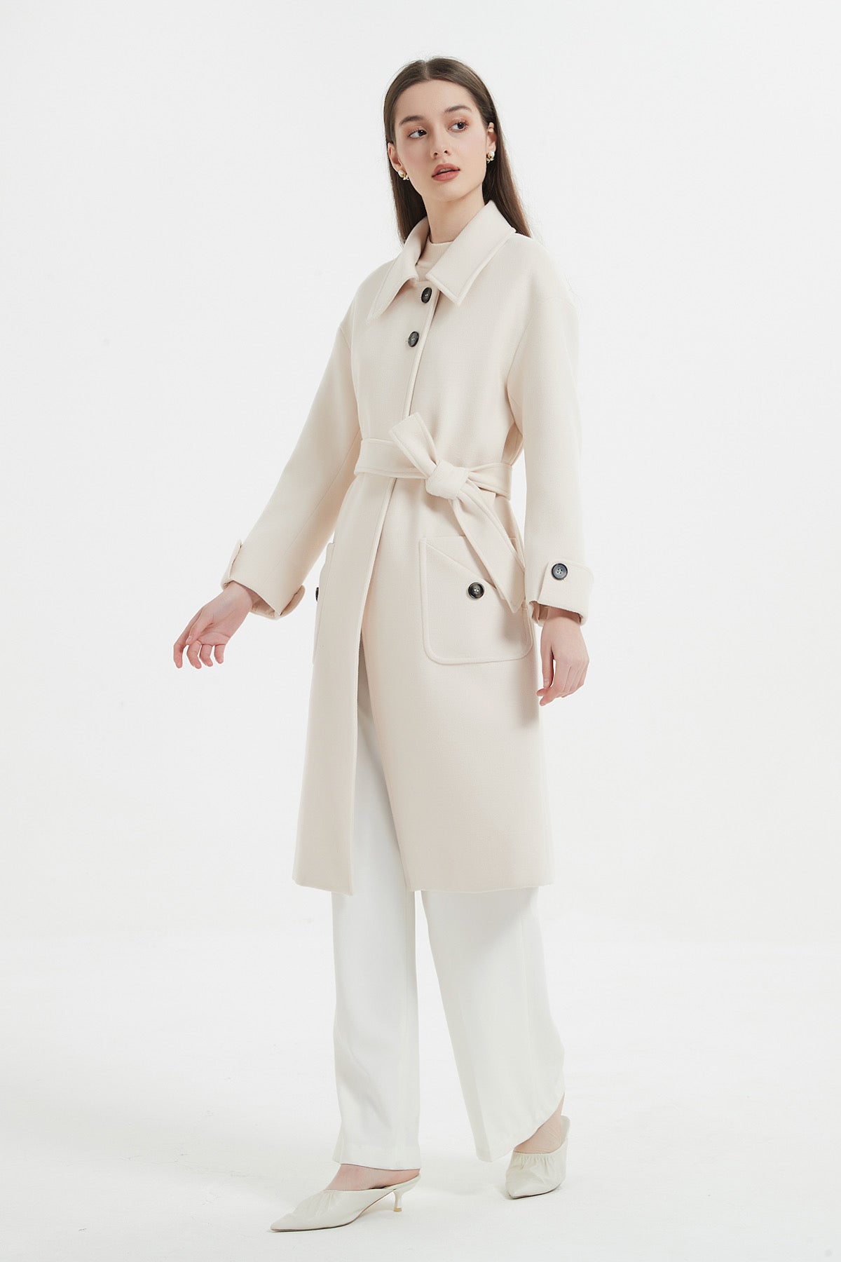SKYE Shop Chic Modern Elegant Timeless Women Clothing French Parisian Minimalist Annabelle Long Wool Coat White 7