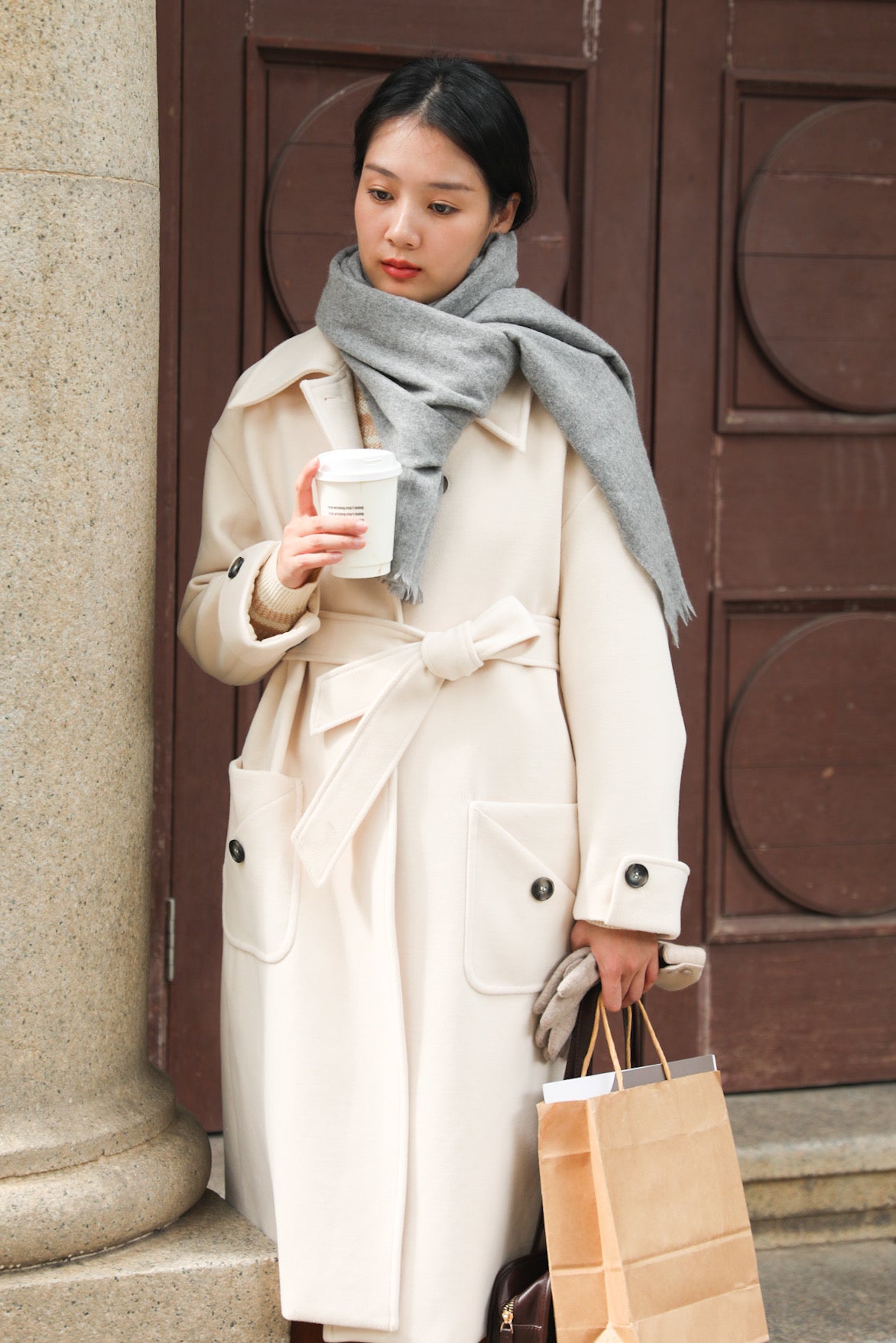 SKYE Shop Chic Modern Elegant Timeless Women Clothing French Parisian Minimalist Annabelle Long Wool Coat White 8
