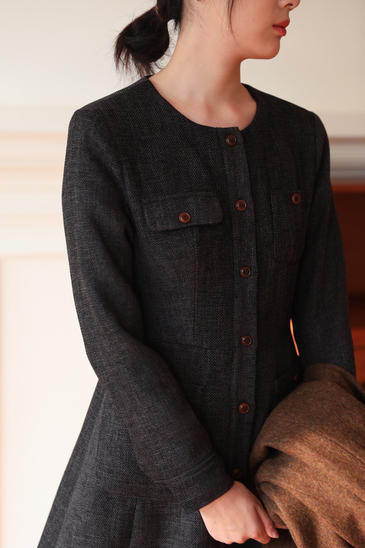SKYE Shop Chic Modern Elegant Timeless Women Clothing French Parisian Minimalist Emilia Tweed Dress black 8