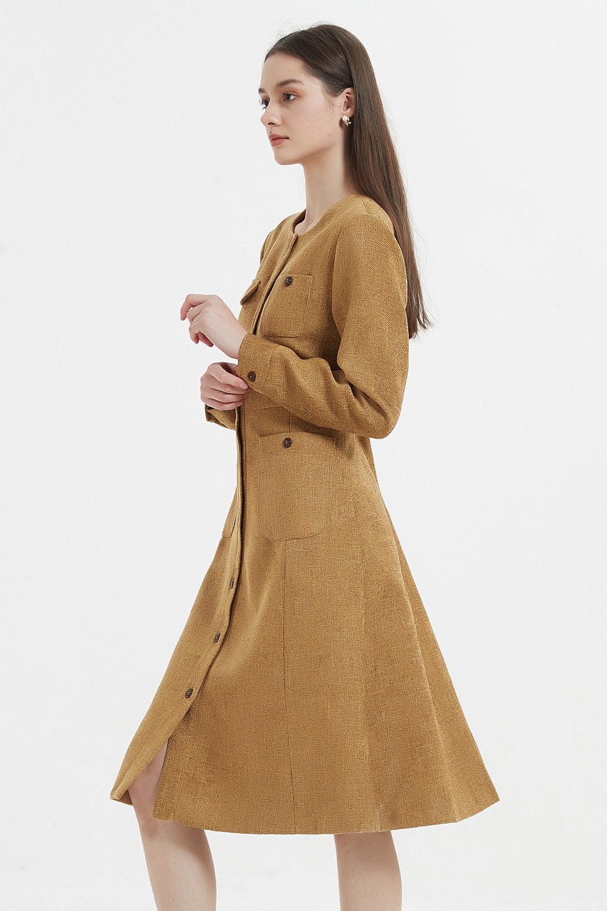 SKYE Shop Chic Modern Elegant Timeless Women Clothing French Parisian Minimalist Emilia Tweed Dress brown 3