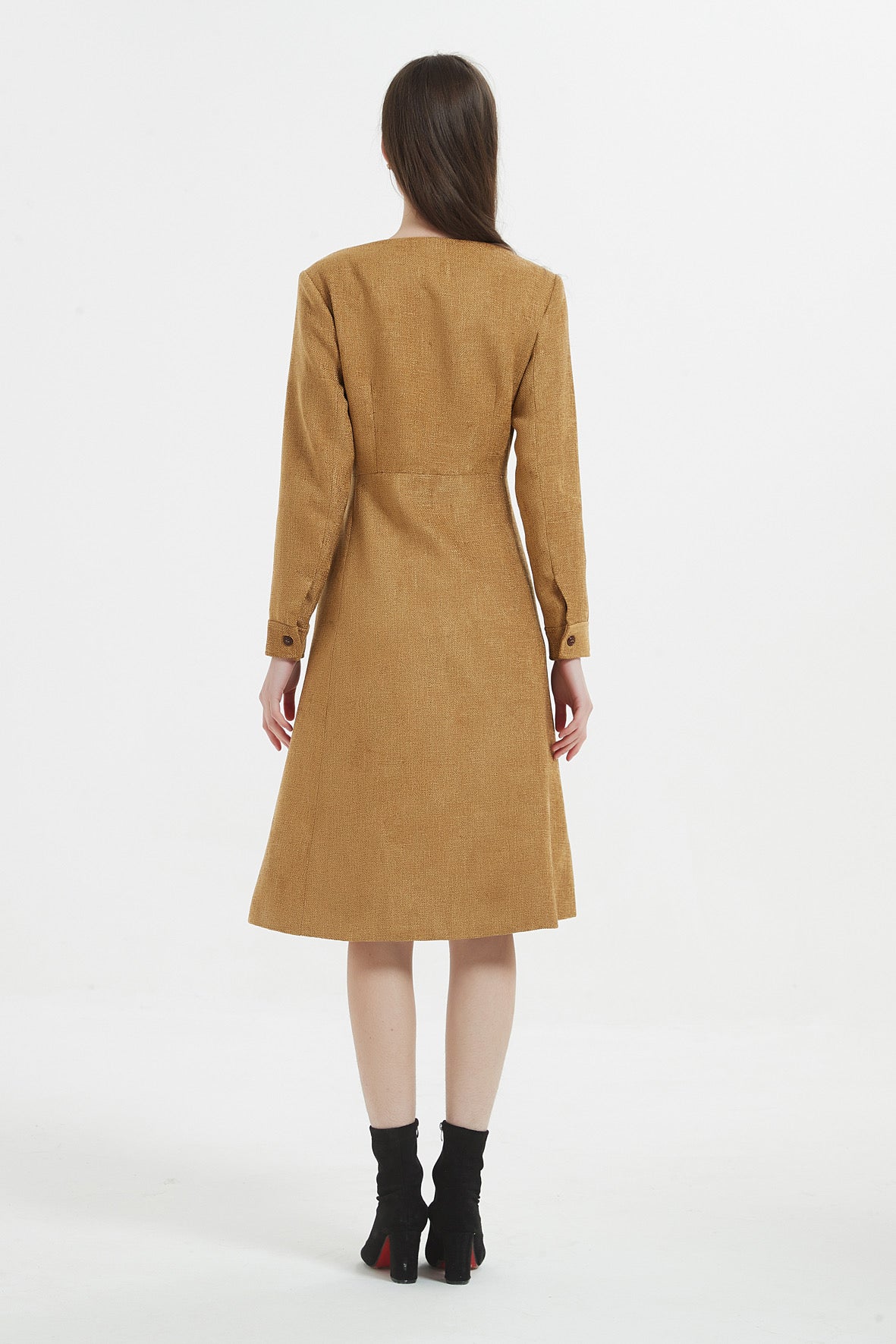 SKYE Shop Chic Modern Elegant Timeless Women Clothing French Parisian Minimalist Emilia Tweed Dress brown 4
