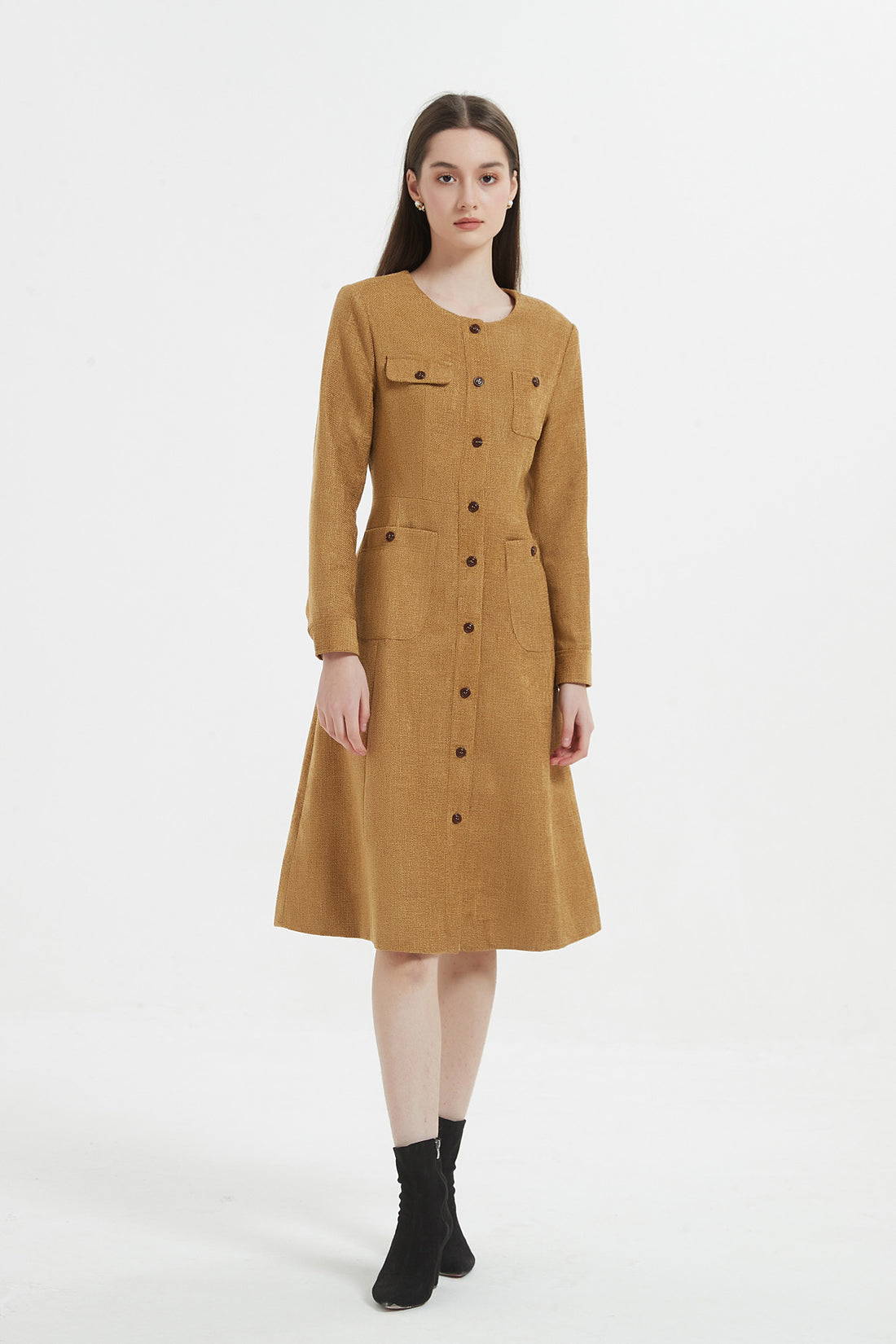 SKYE Shop Chic Modern Elegant Timeless Women Clothing French Parisian Minimalist Emilia Tweed Dress brown 5