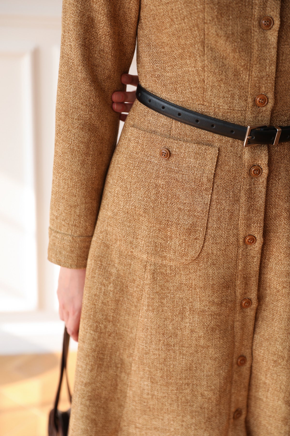 SKYE Shop Chic Modern Elegant Timeless Women Clothing French Parisian Minimalist Emilia Tweed Dress brown