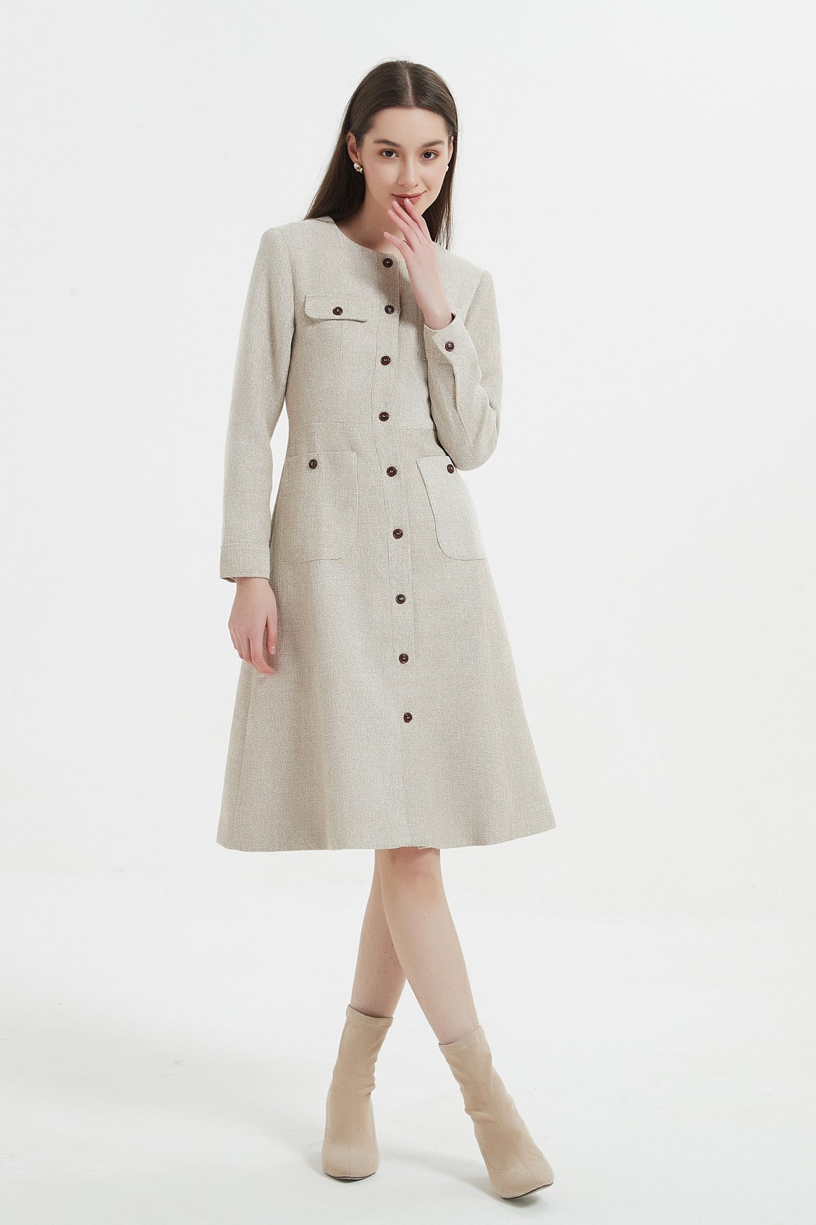 SKYE Shop Chic Modern Elegant Timeless Women Clothing French Parisian Minimalist Emilia Tweed Midi Dress 2