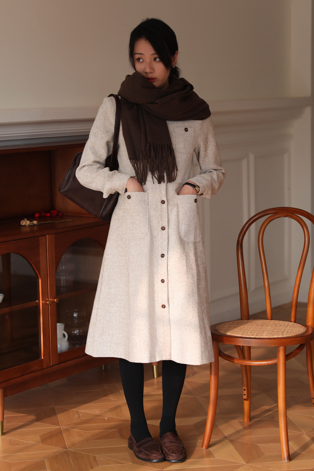 SKYE Shop Chic Modern Elegant Timeless Women Clothing French Parisian Minimalist Emilia Tweed Midi Dress 3