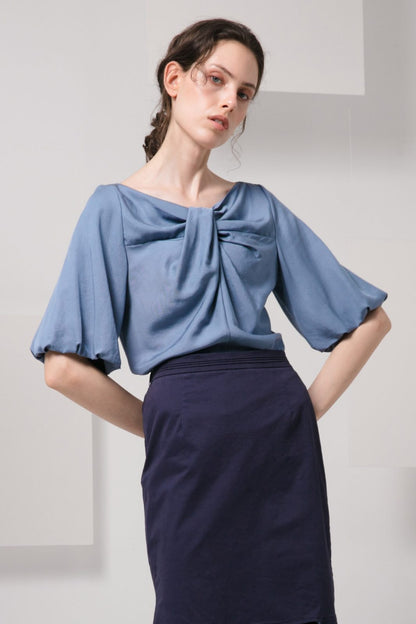 SKYE minimalist women clothing fashion Kai Knot Top blue 2