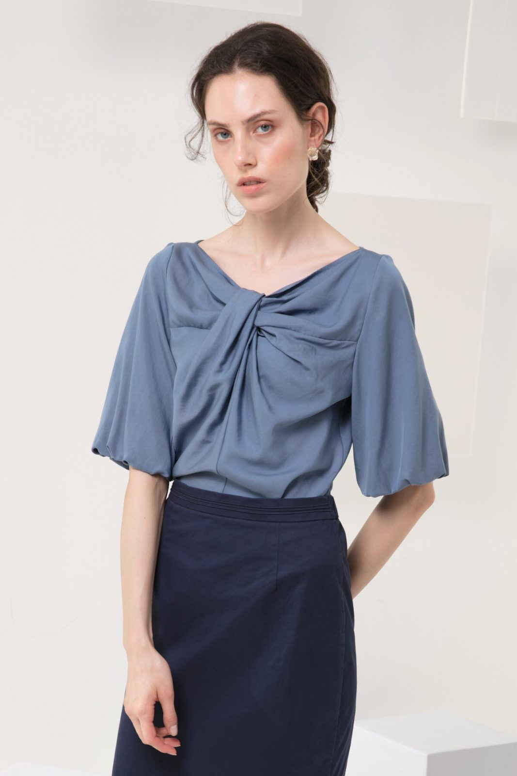 SKYE minimalist women clothing fashion Kai Knot Top blue 5