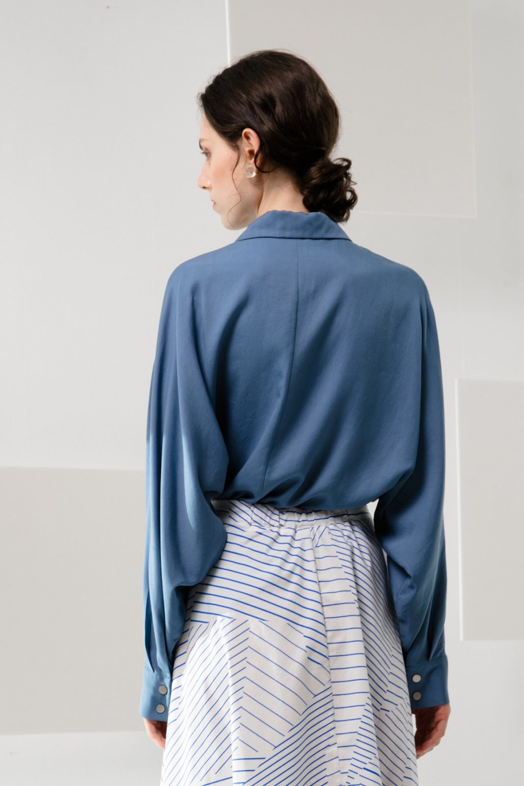 SKYE minimalist women clothing fashion Kaia Tencel Blouse Top blue 2