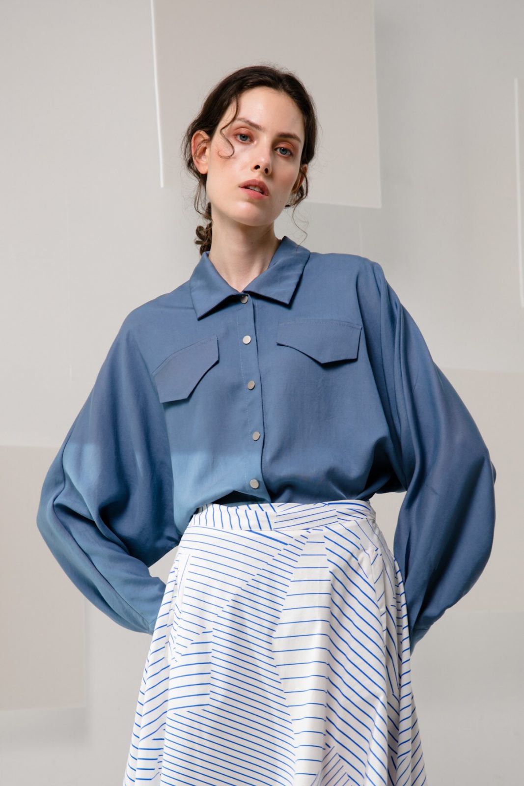 SKYE minimalist women clothing fashion Kaia Tencel Blouse Top blue 4