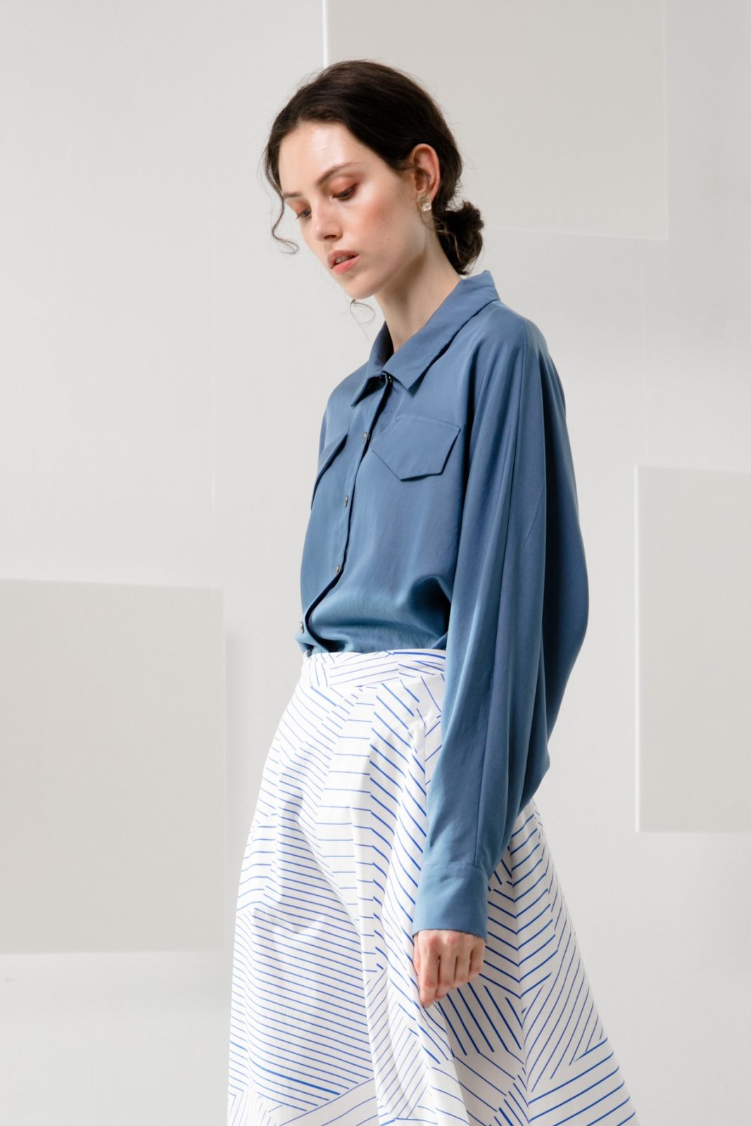 SKYE minimalist women clothing fashion Kaia Tencel Blouse Top blue 5