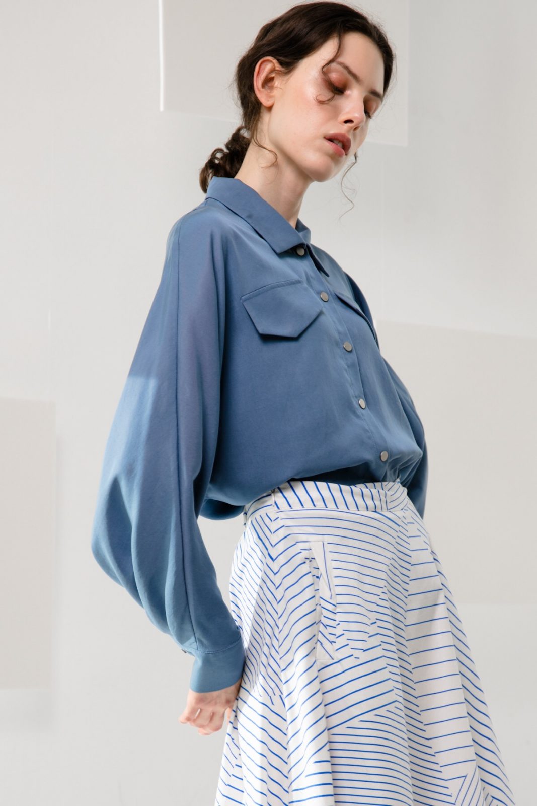 SKYE minimalist women clothing fashion Kaia Tencel Blouse Top blue 6