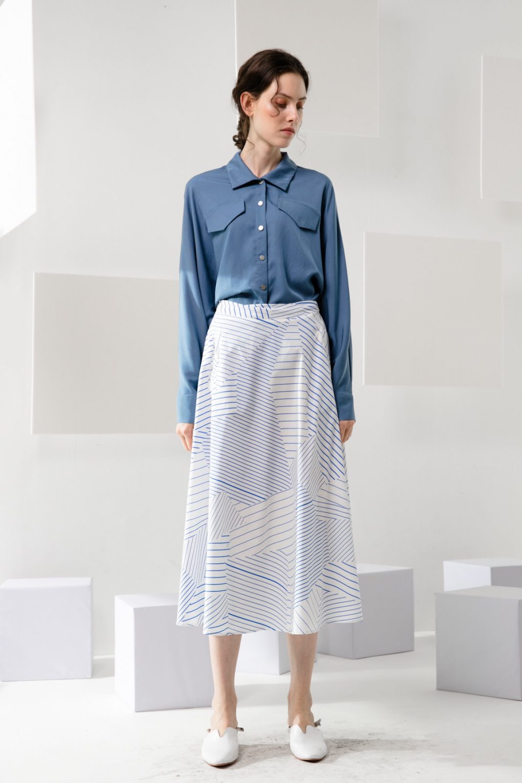SKYE minimalist women clothing fashion Kaia Tencel Blouse Top blue