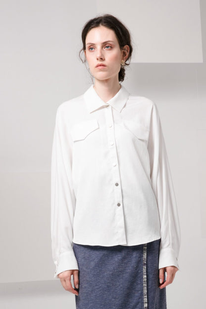 SKYE minimalist women clothing fashion Kaia Tencel Blouse Top white 2