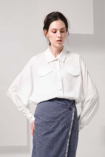 SKYE minimalist women clothing fashion Kaia Tencel Blouse Top white 3