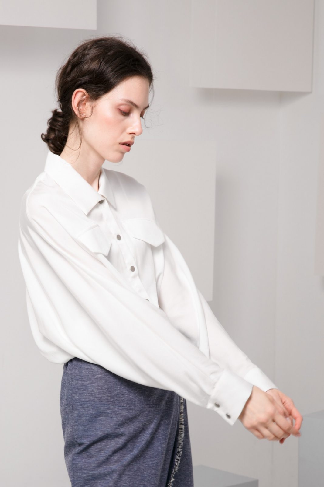 SKYE minimalist women clothing fashion Kaia Tencel Blouse Top white 5