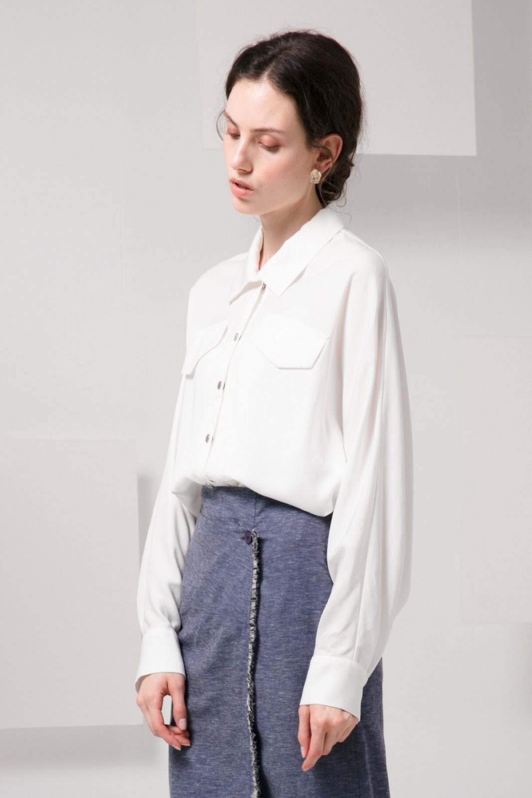 SKYE minimalist women clothing fashion Kaia Tencel Blouse Top white 6