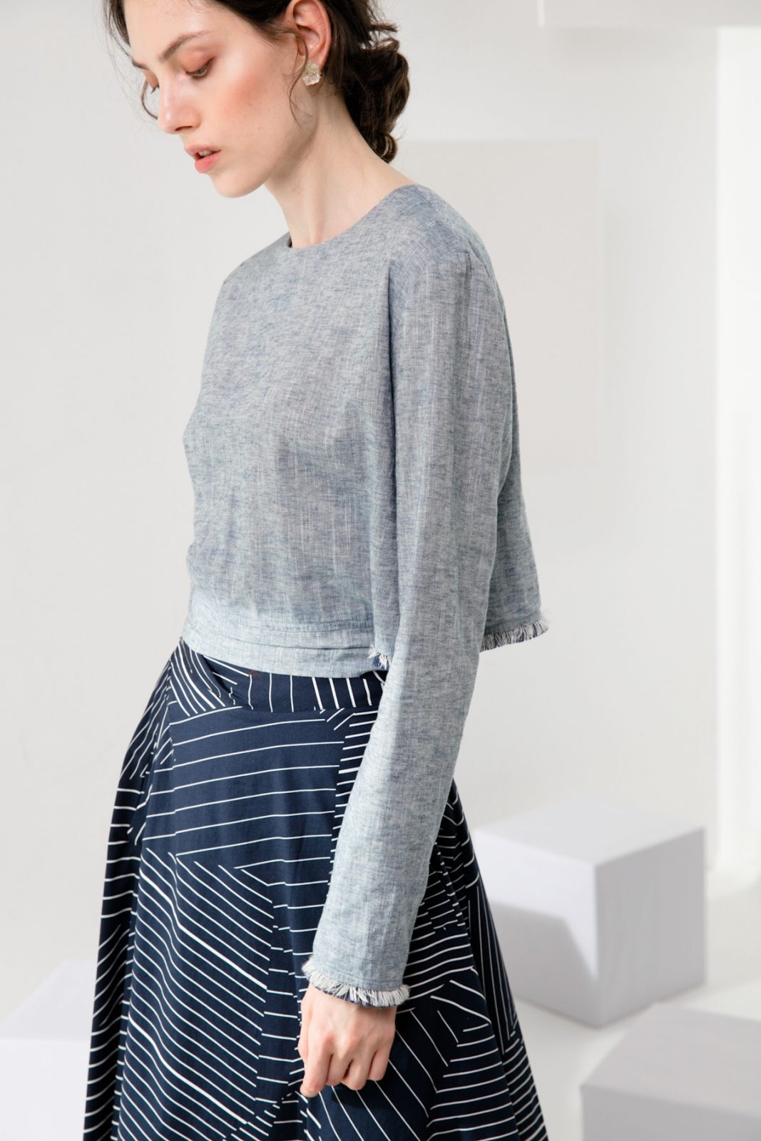 SKYE minimalist women clothing fashion Mia Geometric Midii Skirt blue 6