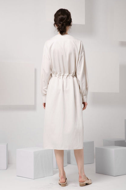 SKYE minimalist women fashion Einer v neck tencel linen drawstring tie waist dress 4