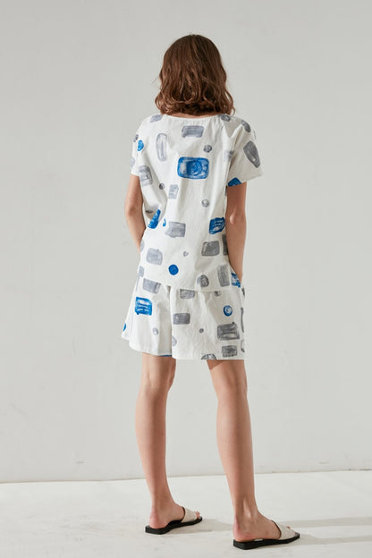SKYE modern minimalist women clothing fashion Isla custom print top blue 2