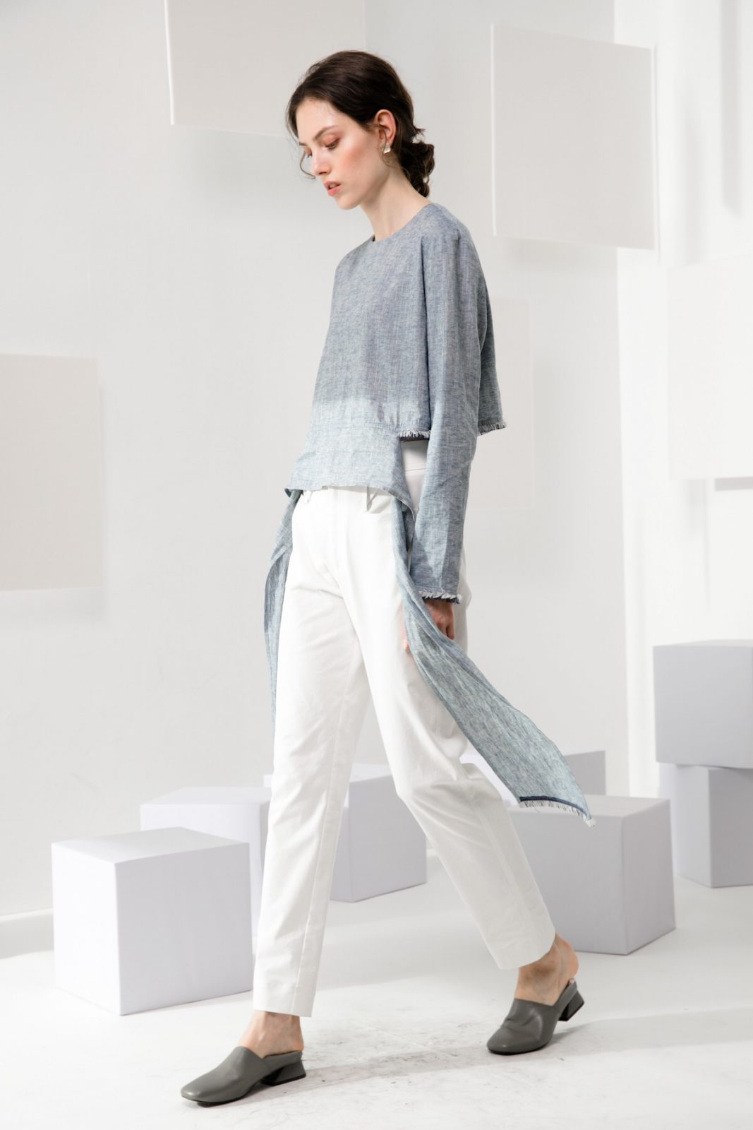 SKYE modern minimalist women clothing fashion Maya linen top blue 3