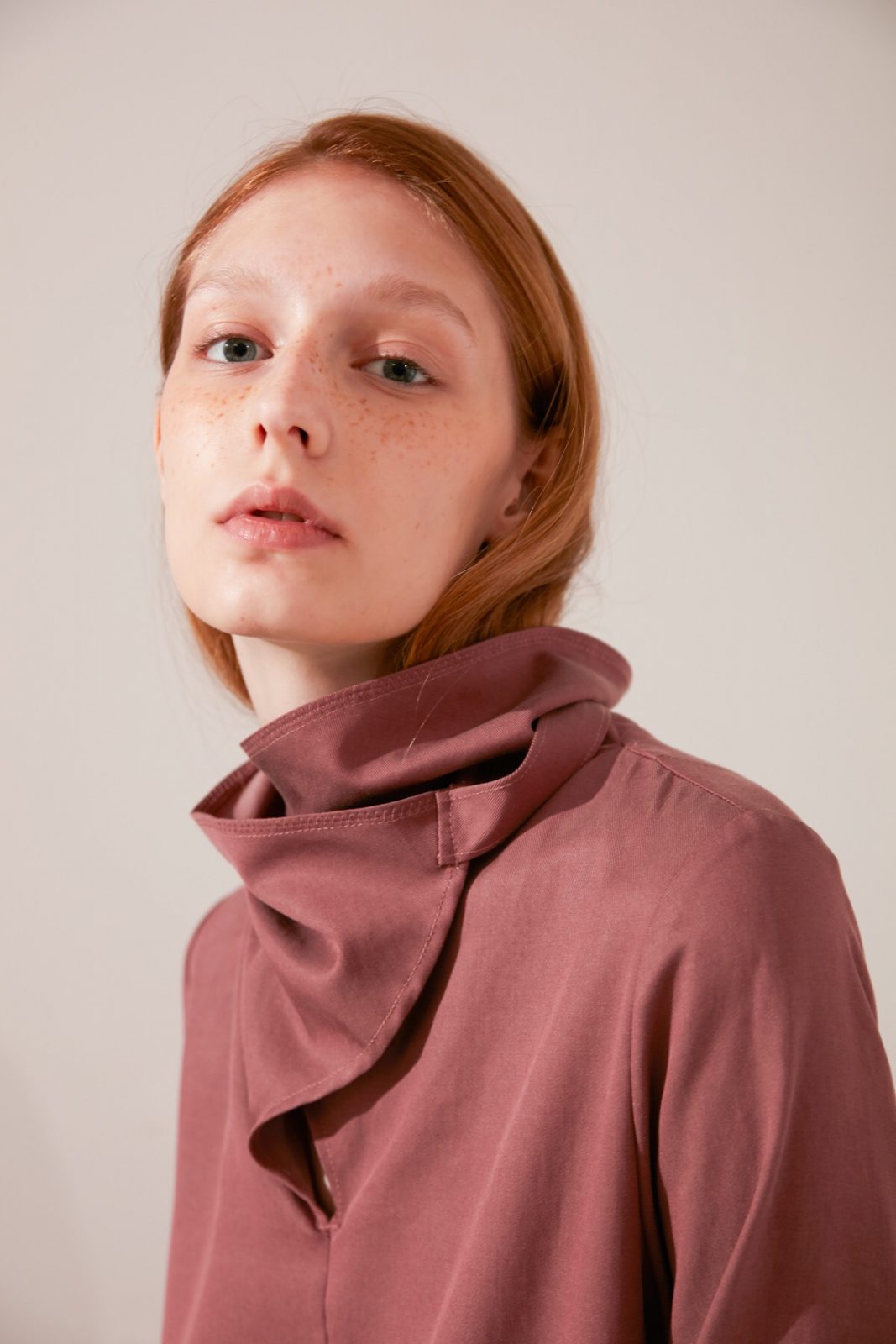 SKYE modern minimalist women fashion long sleeve asymmetrical high collar dress maroon 6