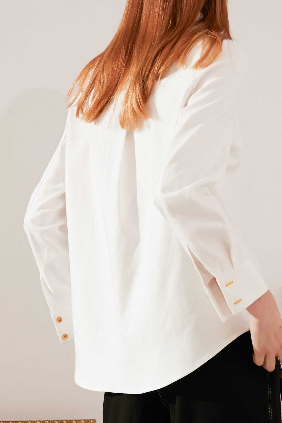 SKYE modern minimalist women fashion long sleeve shirt with gold embroidered collar white 9