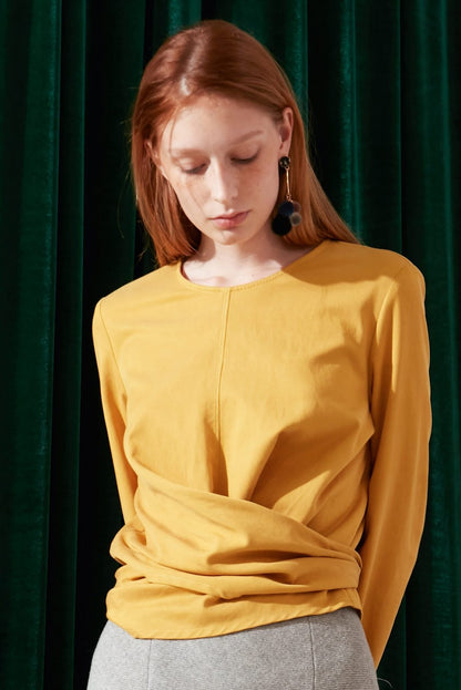 SKYE modern minimalist women fashion long sleeve wrap waist top mustard 4