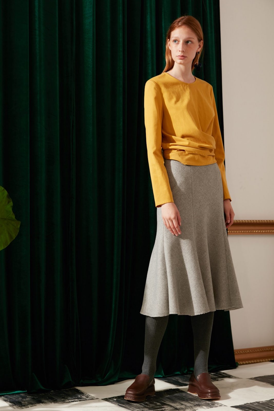 SKYE modern minimalist women fashion long sleeve wrap waist top mustard 8