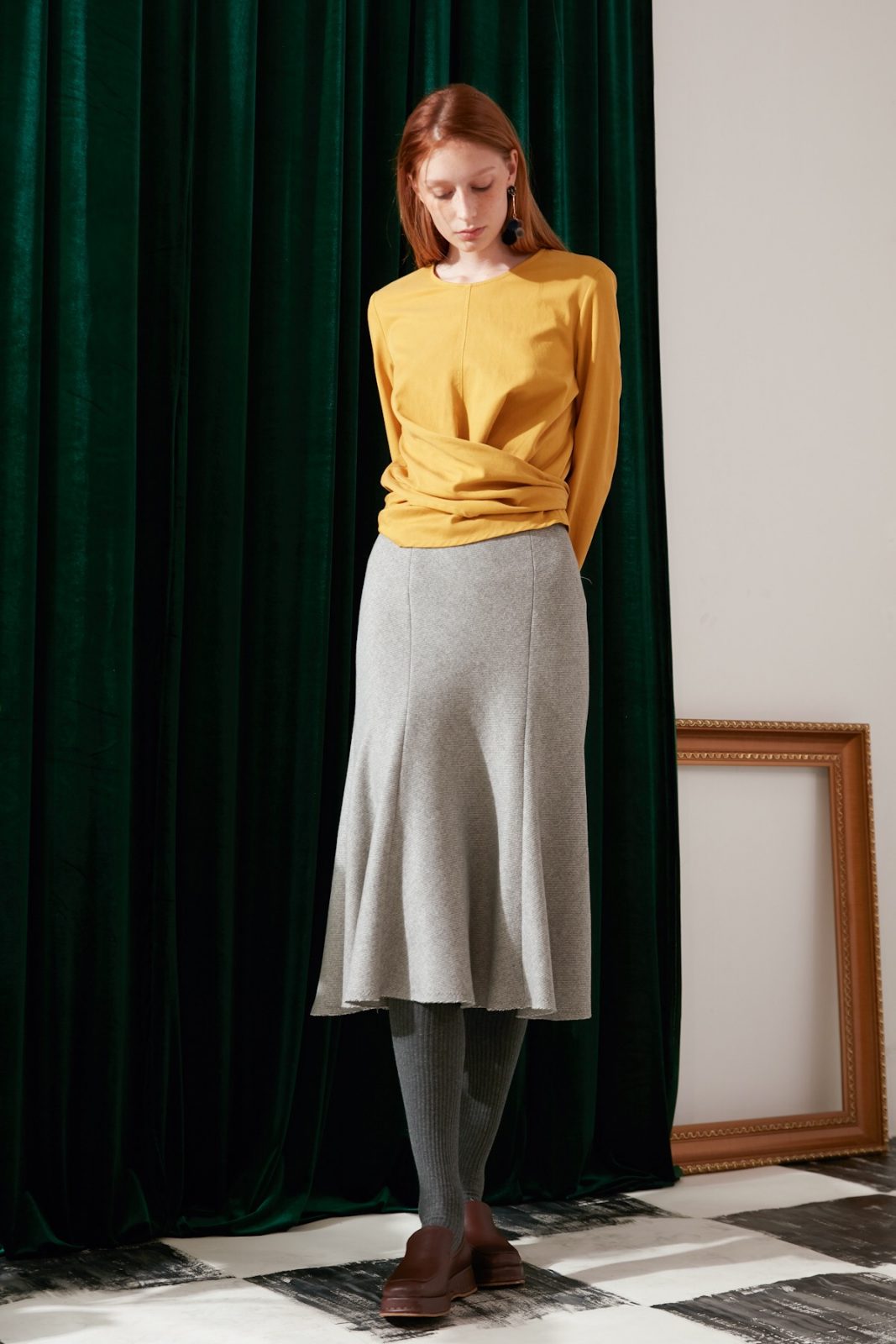SKYE modern minimalist women fashion long sleeve wrap waist top mustard