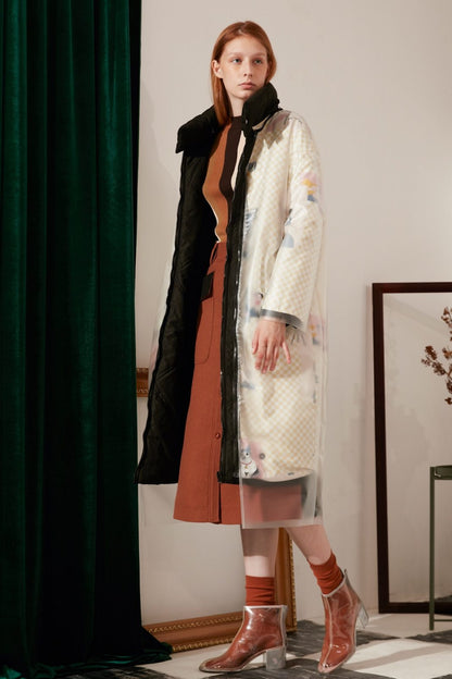 SKYE modern minimalist women fashion waterproof padded reversible winter long coat black print