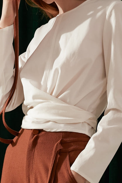 SKYE modern minimalist women fashion white wrap waist top 7