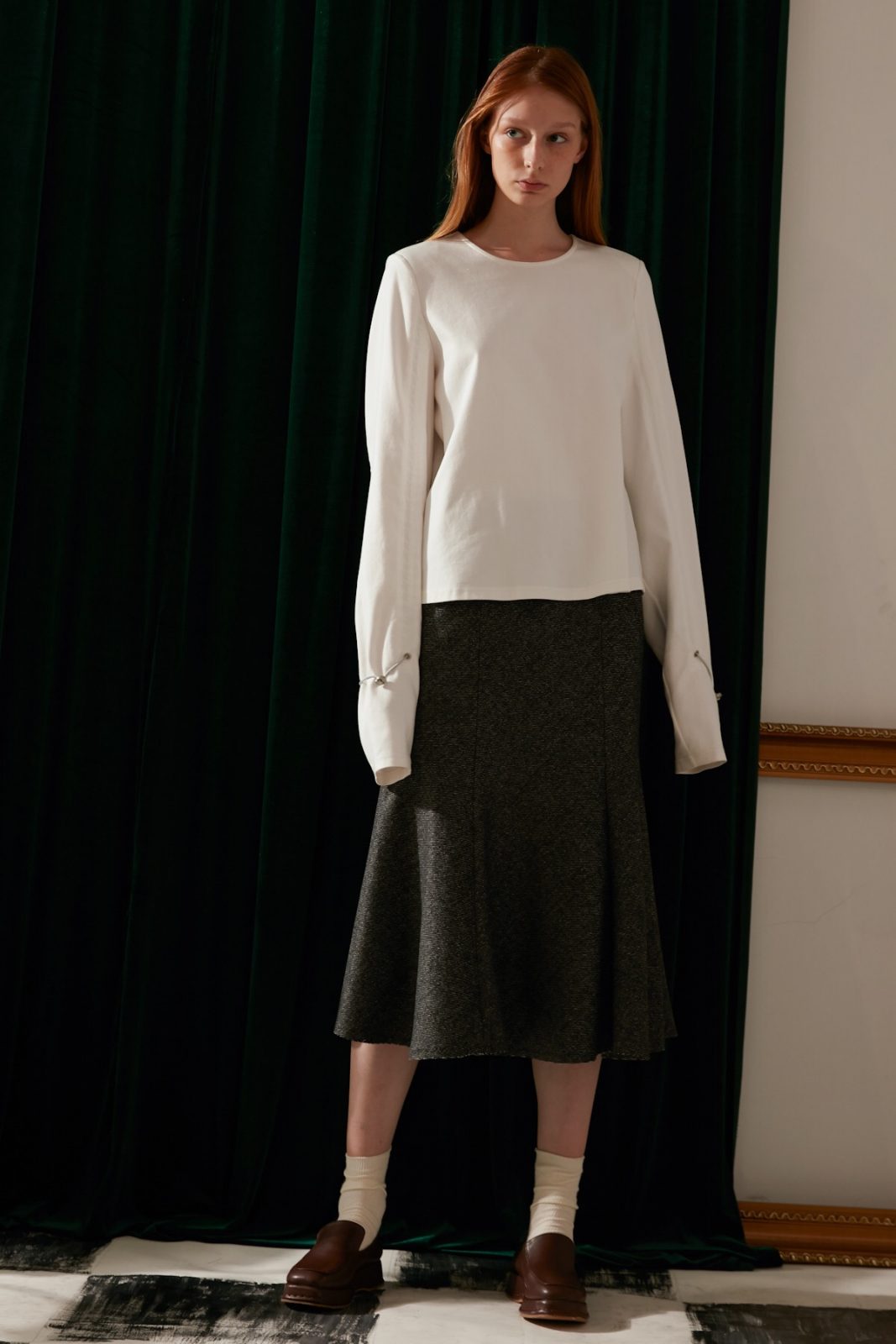 SKYE modern minimalist women fashion wool flare skirt dark grey 6