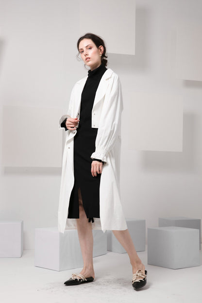 Skye minimalist modern women fashion convertible trench coat frill sleeves luxe fw 2018 2