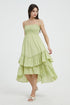 Sophie Smocked Tiered High Low Midi Dress Green5