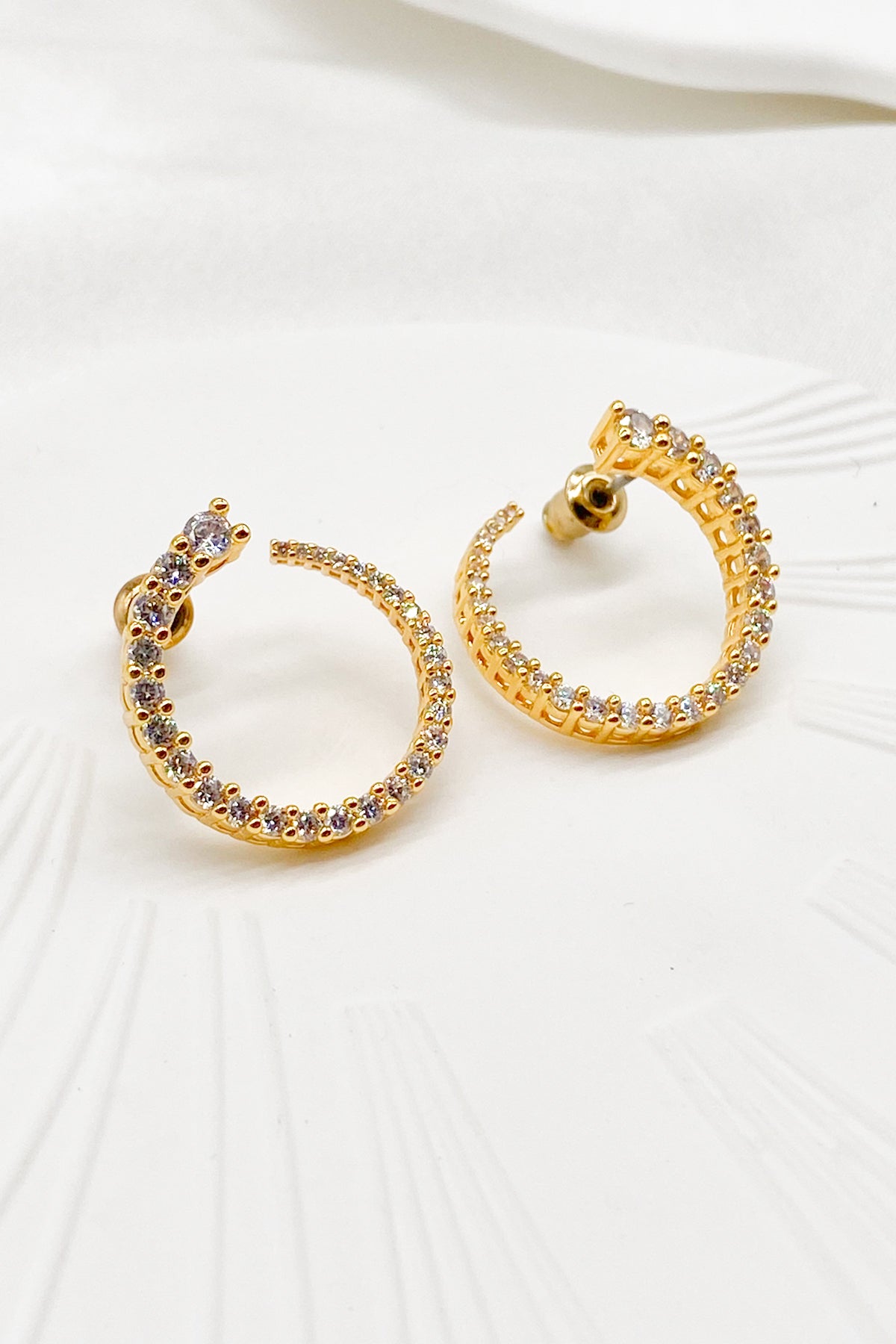 Zarina Gold Pave Twist Hoop Earrings 4